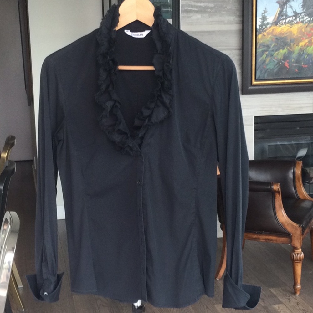 Caliban ruffle front blouse